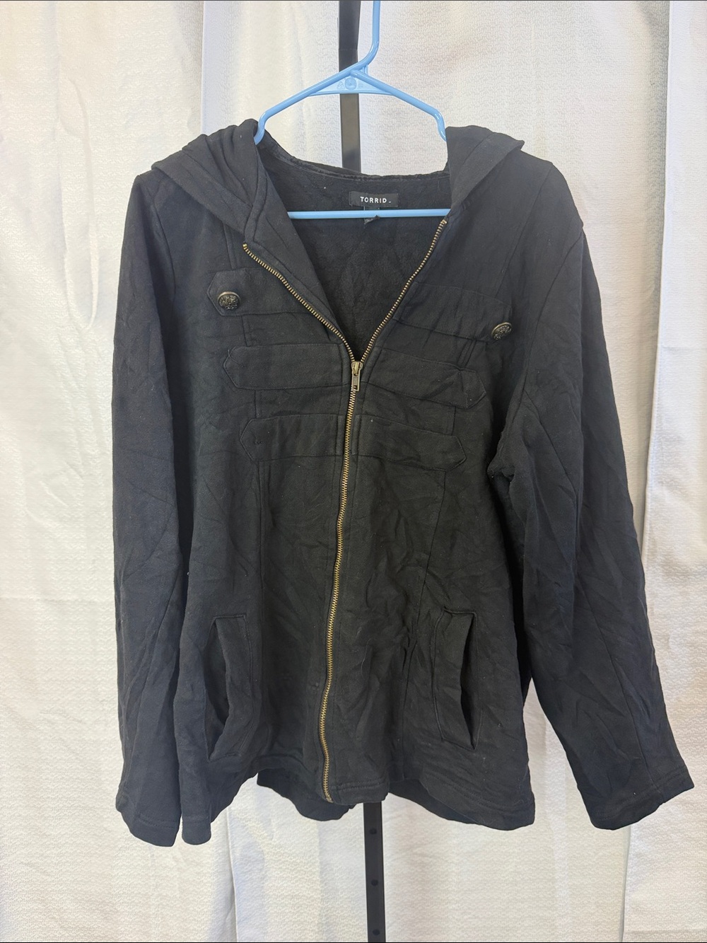 torrid Black Hooded Zip Jacket with Brass Zip